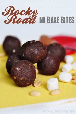 Rocky Road No Bake Protein Bites | fridaylovesong.net #snack #protein #nobake